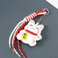 Брелок на карабине кожзам, текстиль "Манэки-нэко" с узлом 27х8х3 см