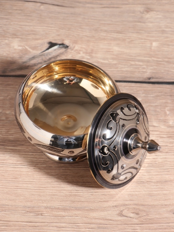 Сахарница «Серебряная с чёрными узорами», латунь, 13×13×15 см