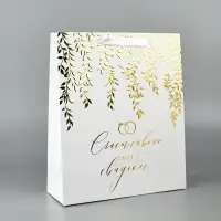 Пакет подарочный, упаковка &laquo;Свадьба&raquo;, тиснение, конгрев, М 25.5&times;30&times;9 см