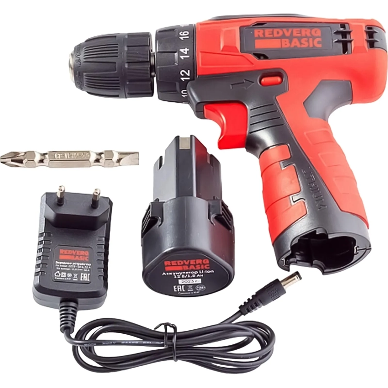 Дрель-шуруповерт акк. REDVERG Basic SD12LE/1 АКБ x Li-ion  (12В, 1.5 Ач)+ЗУ