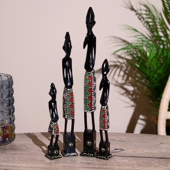 Статуэтки Статуэтки "Семья аборигенов" дерево (набор 4 штуки) 40,30,25,20 см МИКС