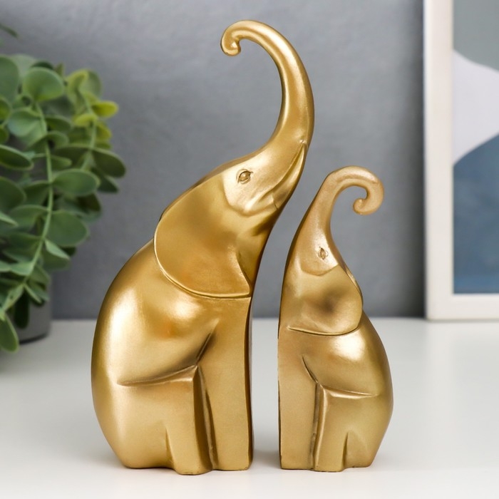 Сувенир полистоун "Два африканских слона" бронза (набор 2 шт) 15,5х10х5 см