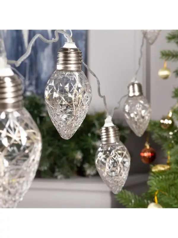 Гирлянда &laquo;Нить&raquo; 3 м с насадками &laquo;Лампочки шишки&raquo;, IP20, прозрачная нить, 80 LED, свечение тёплое белое, 8 режимов, 220 В