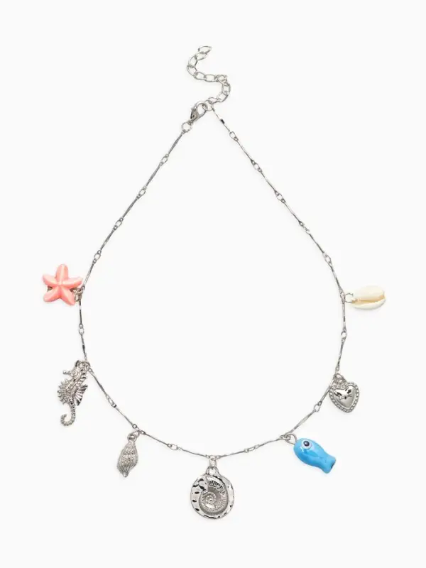 Колье "Летний вайб" море, цветное в серебре