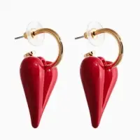 Серьги со съмными элементами "Сердца" вытянутые, цвет красный в золоте