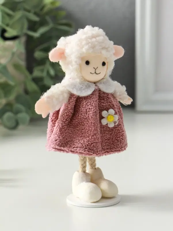 Сувенир п"Белая овечка в пыльно-розовом платье" 5х6,5х13 см