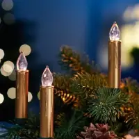 Светодиодные «Свечи на прищепках золотистые» 9 см, набор 10 шт, 10 LED, от батареек АААх6, пульт, свечение тёплое белое