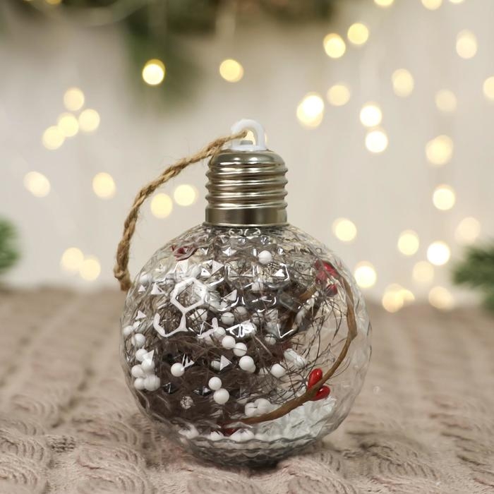 Шар пластик свет d-8 см Шар пластик свет d-8 см "Пора чудес" грани снег веточки, прозрачный