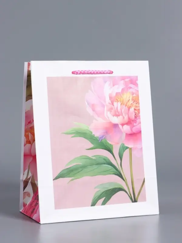 Пакет подарочный "Букет пионов" ламинированный 18 х 22,3 х 10 см