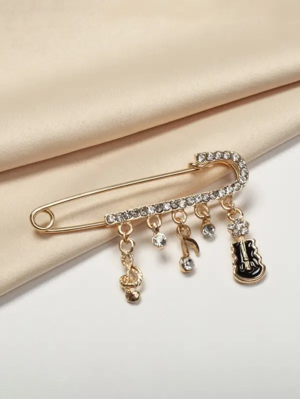 Булавка &laquo;Классика&raquo;, нотки, 5.5 см, бело-чёрная в золоте