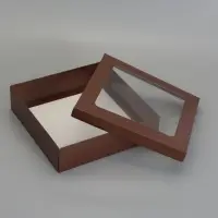 Коробка складная, крышка-дно, кофейный, с окном 30 х 30 х 8 см