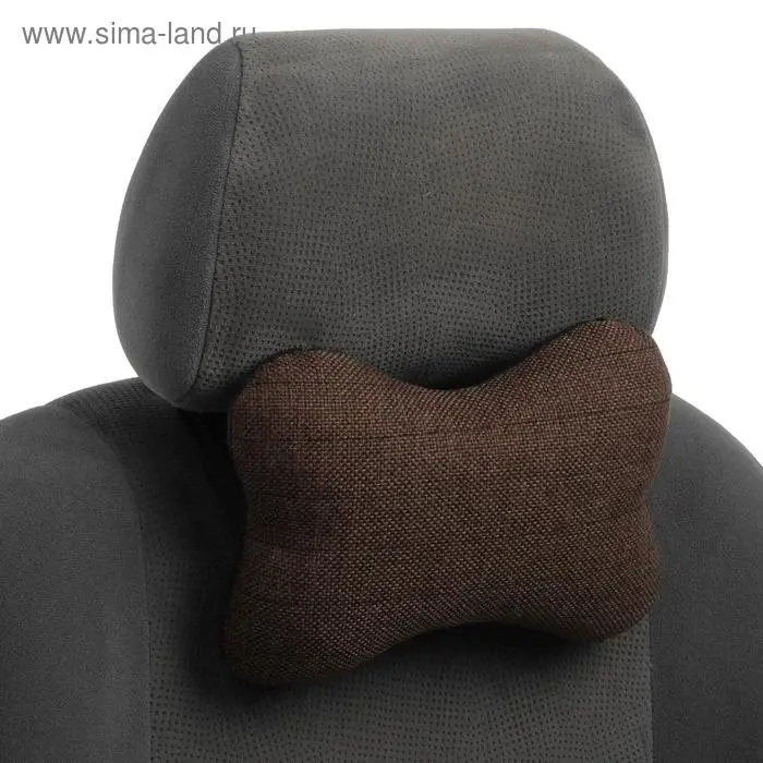 Подушка автомобильная косточка, на подголовник, лен, коричневый, 16х24 см Подушка автомобильная косточка, на подголовник, лен, коричневый, 16х24 см