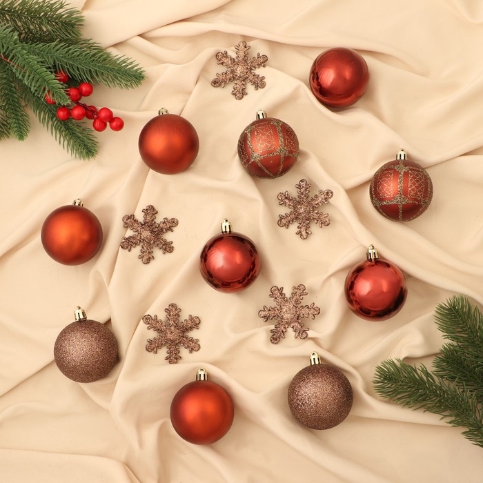 Набор украшений пластик 40 шт Набор украшений пластик 40 шт "Снежная феерия" грация, d-6 см, снежинка 6 см, коричневый