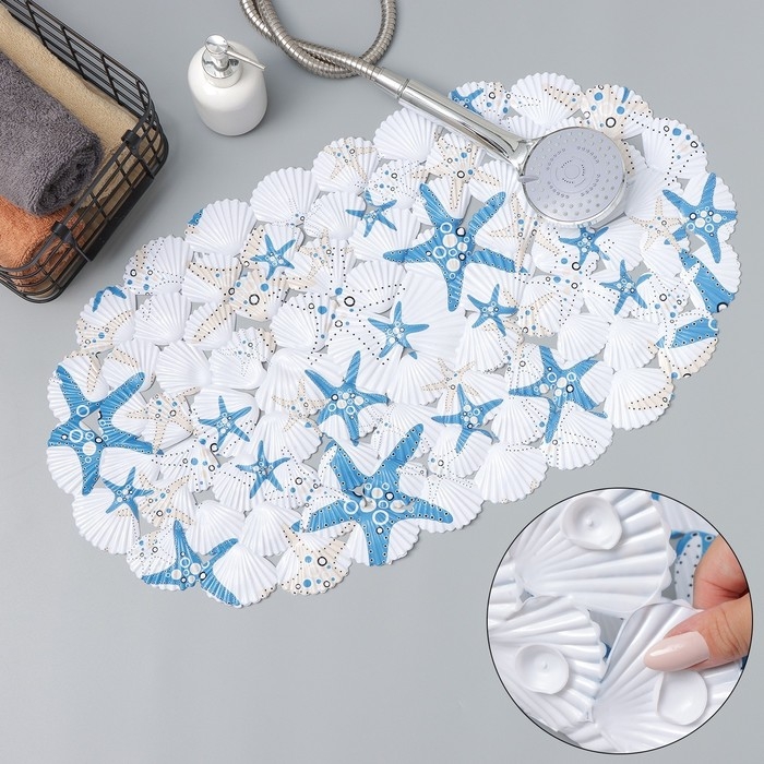 Коврик противоскользящий в ванну на присосках Доляна «Морские звёзды», 37,5×68 см, цвет белый Коврик противоскользящий в ванну на присосках Доляна «Морские звёзды», 37,5×68 см, цвет белый