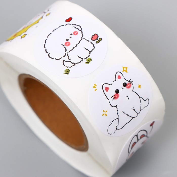 Наклейка бумага Наклейка бумага "Милашки" d=2,5 см 500 шт в рулоне 3х6х6 см