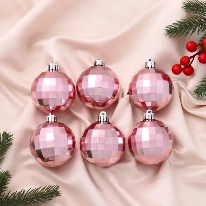Ёлочные игрушки «Диско дни», шары новогодние, d=6 см, набор 6 шт., розовый Ёлочные игрушки «Диско дни», шары новогодние, d=6 см, набор 6 шт., розовый