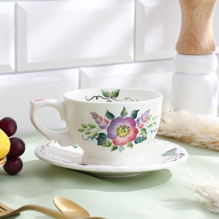 Чайная пара «Шиповник», 0,29 л, 15×8,4 см, 1 сорт, Гурова В.П. Чайная пара «Шиповник», 0,29 л, 15×8,4 см, 1 сорт, Гурова В.П.