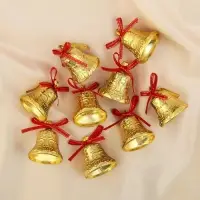 Ёлочные игрушки 9 шт. &laquo;Зимнее волшебство. Колокольчики ажурные&raquo; пластик, 2.5 см, красно-золото