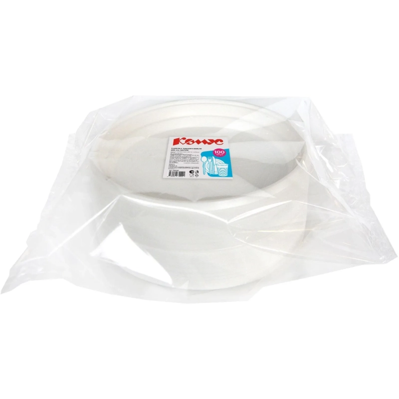 Тарелка одноразовая Комус d 205 мм, бел., ПП, 100шт/уп