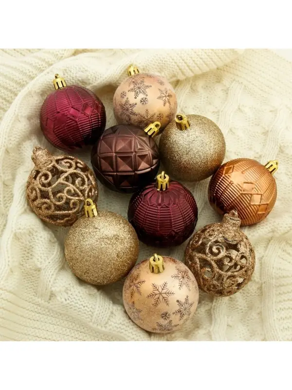 Ёлочные игрушки &laquo;Винтажный узор&raquo;, шары новогодние, d=6 см, набор 16 шт., кофейный МИКС