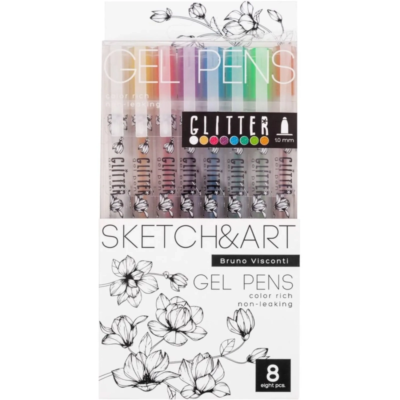 Набор гелевых ручек SKETCH&ART Uni Write.GLITTER 1мм, блестки, 8цв 20-0309
