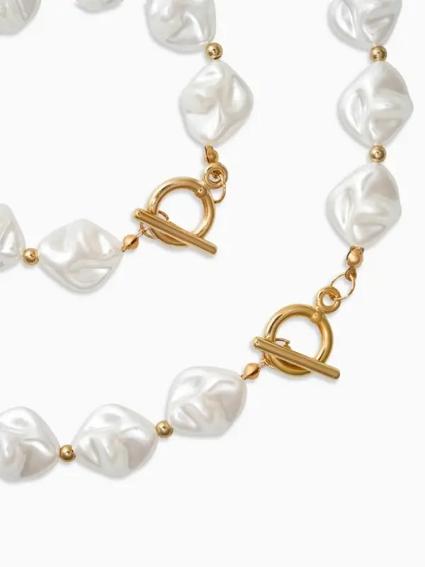 Набор 2 пред-та: бусы,браслет Набор 2 пред-та: бусы,браслет "Жемчуг барочный", ромб, 40/18см, цвет белый в золоте