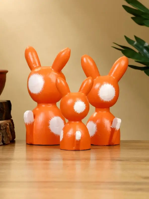 Набор сувенирный «Зайки», h=15 см, h=13 см, h=10 см, дерево, оранжевый