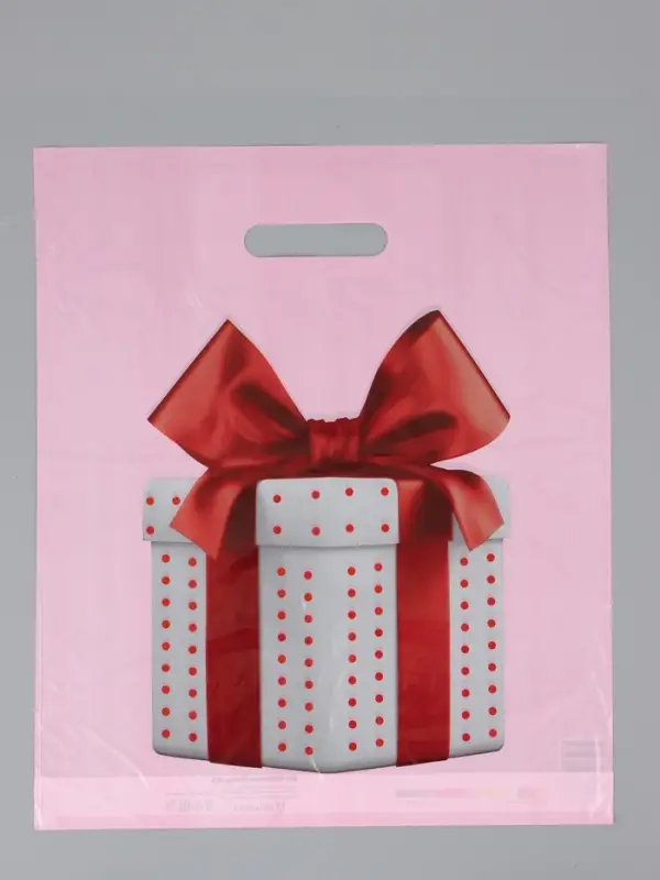 Пакет "Красный бант", полиэтиленовый с вырубной ручкой, 36 х 43 + 3 см, 35 мкм