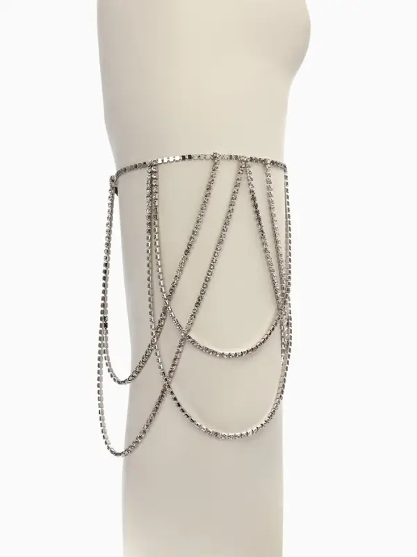 Бодичейн на бедро со стразами &laquo;Ярусы&raquo;, белая в серебре
