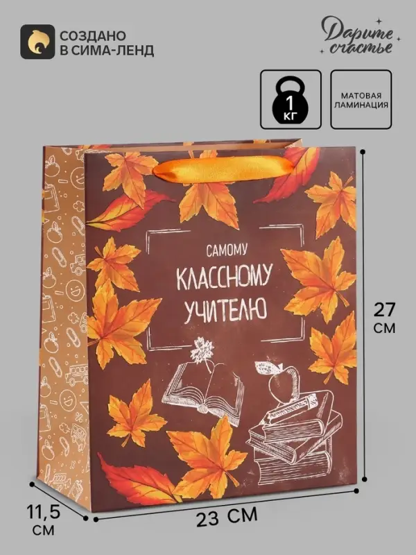 Пакет подарочный ламинированный &laquo;Учитель года&raquo;, ML 27&times;23&times;11.5 см