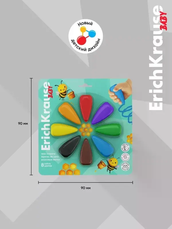 Восковые мелки 8 цв, ErichKrause Baby, блистер, европодвес