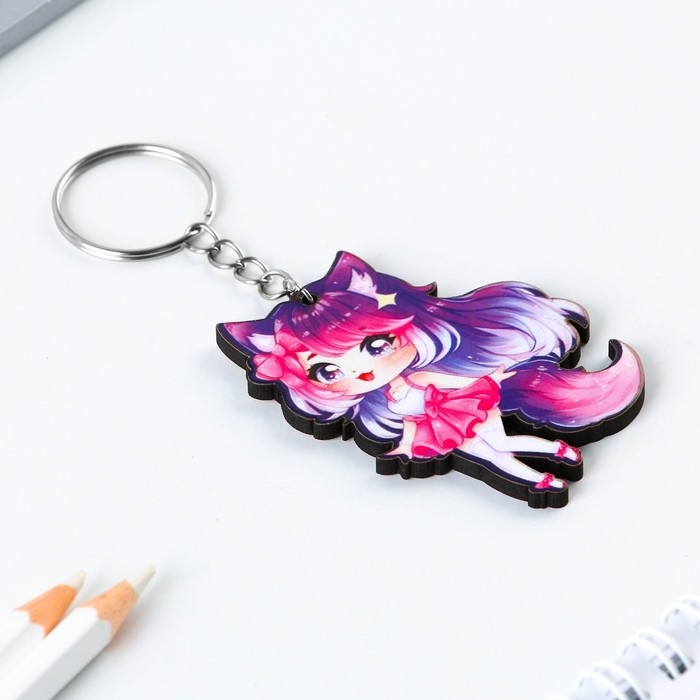 Брелок для ключей аниме «Девочка с ушками» деревянный Брелок для ключей аниме «Девочка с ушками» деревянный