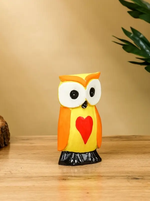 Набор сувенирный «Совята с сердечком», h=15 см, h=12.5 см, h=9.5 см, дерево, оранжево-желтый