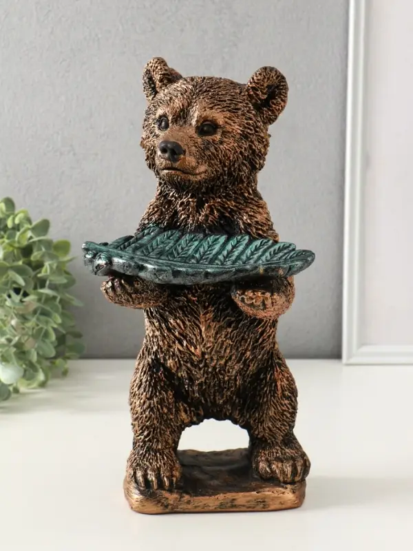 Копилка-подставка для мелочей Копилка-подставка для мелочей "Мишка с листком" 34х18 см, бронза с серебром