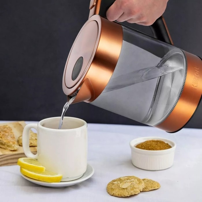 Чайник электрический Kitfort КТ-6657, стекло, 1.5 л, 2200 Вт, цвет медь Чайник электрический Kitfort КТ-6657, стекло, 1.5 л, 2200 Вт, цвет медь