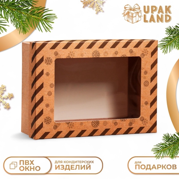 Коробка складная, крышка-дно, с окном Коробка складная, крышка-дно, с окном "Подарок от Деда Мороза" 21 х 15 х 7 см