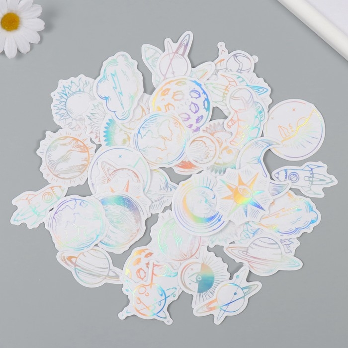 Наклейка пластик Наклейка пластик "Голография. Космос" набор 38 шт 13х11,5х0,5 см