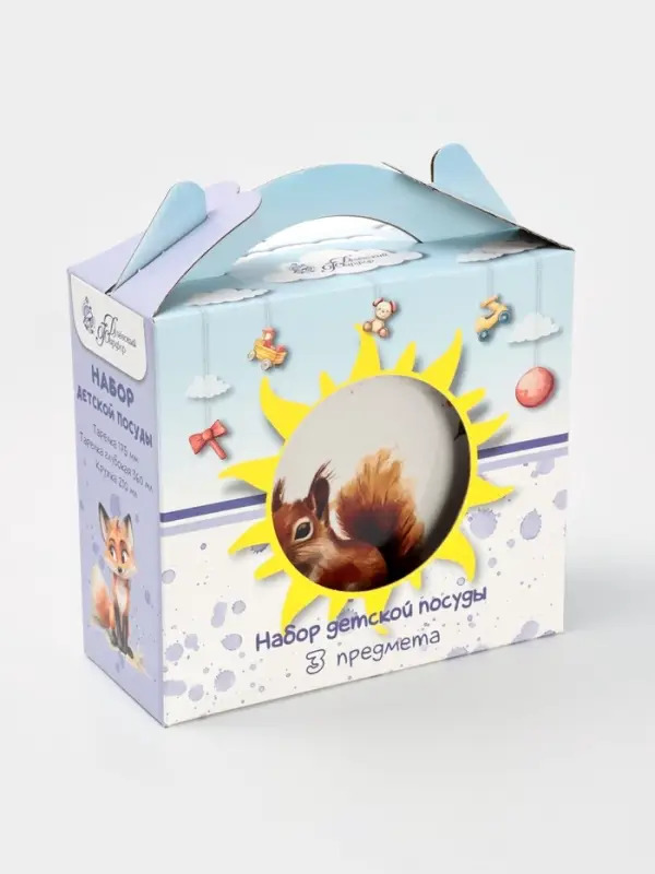 Набор детской посуды Дулевский фарфор &laquo;Белочка&raquo;, 3 предмета: тарелка 175 мл, миска 360 мл, кружка 210 мл, белый