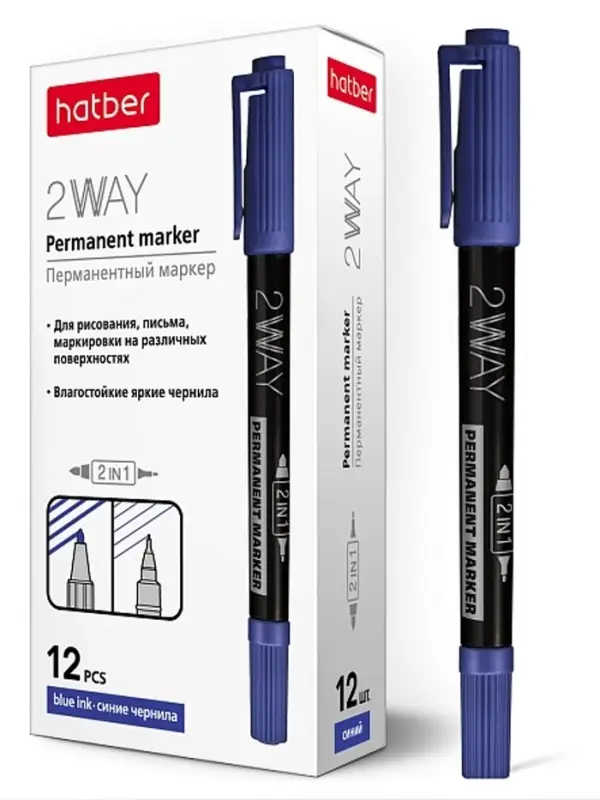 PM_060854 Маркер перманентный ДУО Двухсторонний 1 mm/0,5 mm закругл.  пишущ. узел Синий