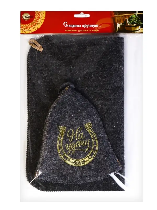 Набор для бани шапка+коврик Набор для бани шапка+коврик "На удачу", темный