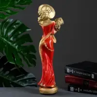 Фигура гипс &laquo;Девушка в шляпе и красном платье&raquo;, под бронзу, 8&times;10&times;39 см