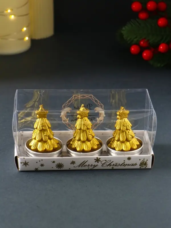 Набор свечей новогодних &laquo;Ёлка золотая&raquo;, 3 шт., 4&times;6 см