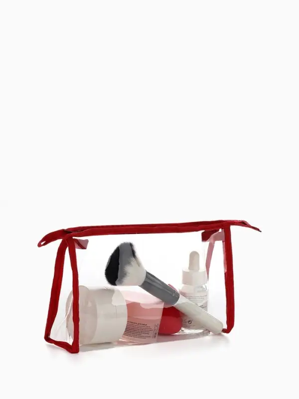 Набор простых косметичек 2 в 1 на молниях, с надписями, красный