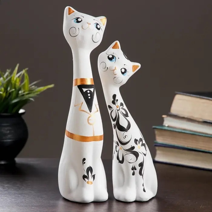 Набор фигурок керамика &laquo;Love Коты&raquo;, 2 шт., белые, 7&times;9&times;29 см