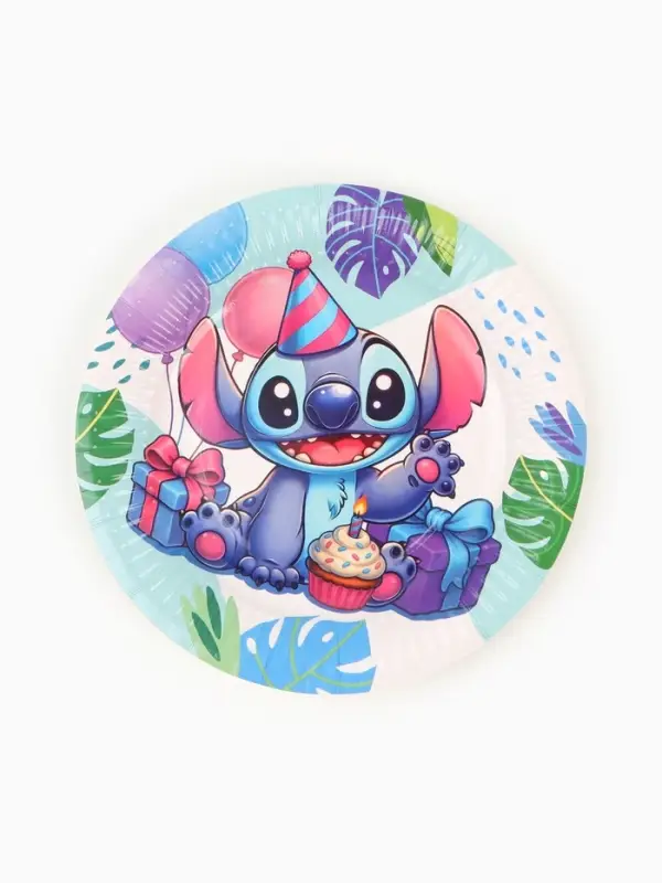 Посуда одноразовая бумажная на 10 персон: стаканы, тарелки, скатерть, Стич Посуда одноразовая бумажная на 10 персон: стаканы, тарелки, скатерть, Стич