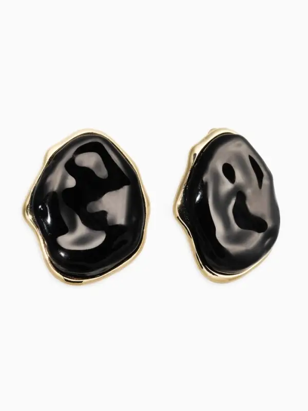 Серьги акрил мятый "Овал", цвет чёрный в золоте