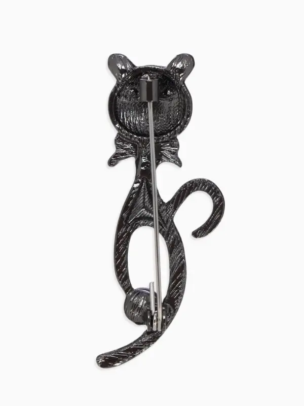 Брошь &laquo;Кошка с бантиком&raquo;, серая
