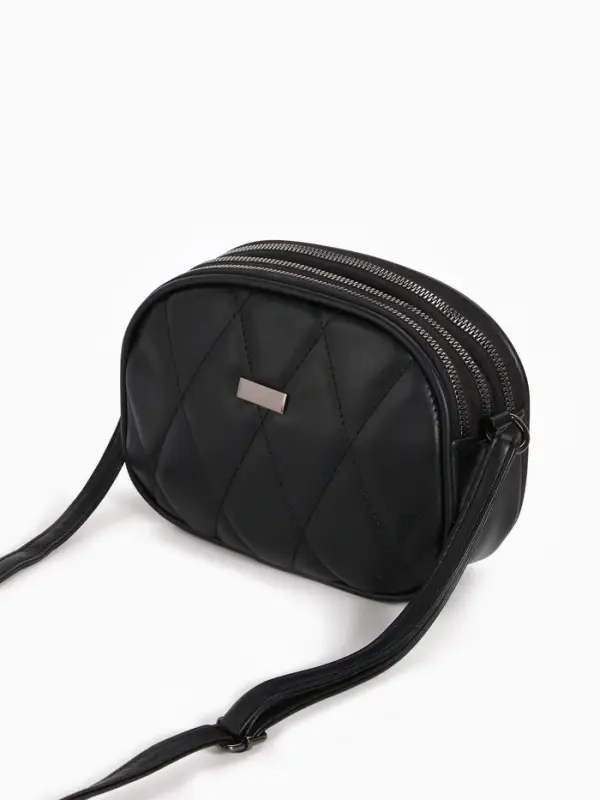 Сумка женская кросс-боди на молнии, 19&times;7&times;15 см, со стёжкой, чёрная