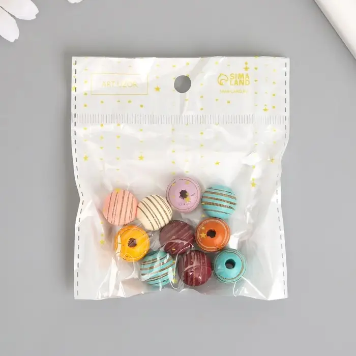 Бусина для творчества дерево "Шарик с полосками" МИКС d=1,6 см