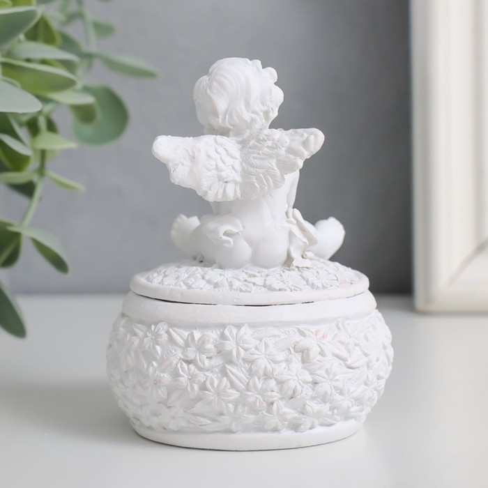 Шкатулка полистоун  Шкатулка полистоун "Белоснежный ангел в цветах" МИКС 7х7х9 см